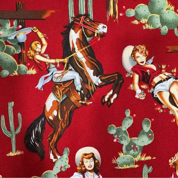 Original Cowboy Women’s Western Cotton Nightshirt XL Red Rockabilly Retro - Picture 2 of 10